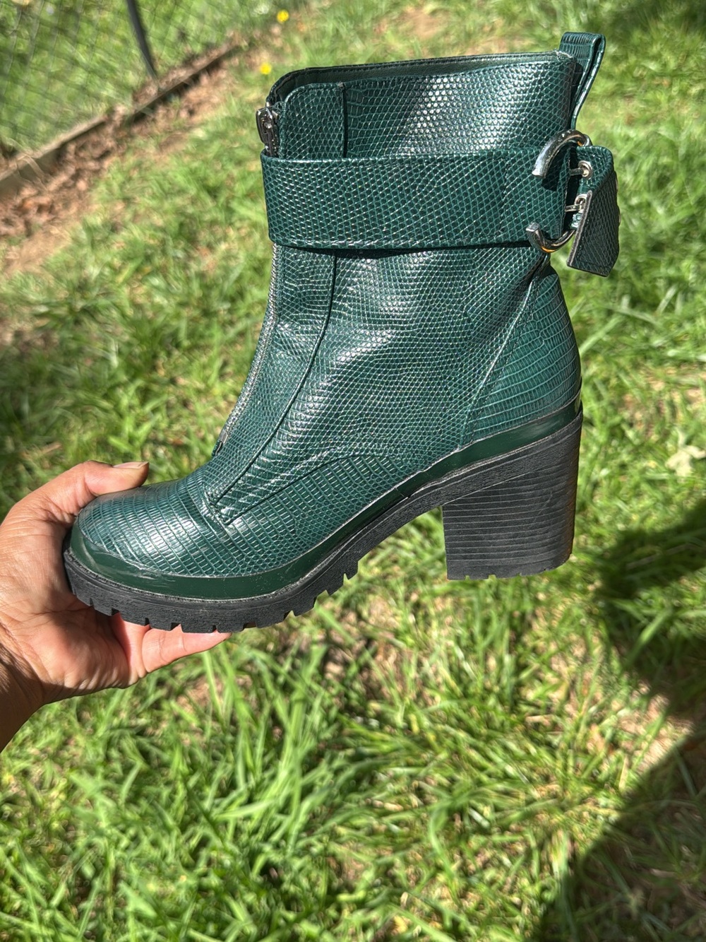 Coconuts by Matisse Dark Green Textured Lug Heel Ankle Boots